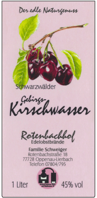 Rotenbachhof Edelobstbrände Kirschwasser 45% Vol.-1L