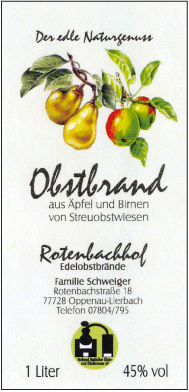 Rotenbachhof Edelobstbrände Obstbrand 45% Vol.-1L