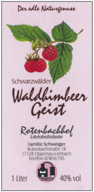 Rotenbachhof Edelobstbrände Waldhimbeergeist 40% Vol.- 1L