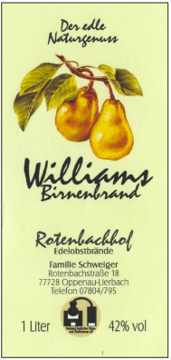 Rotenbachhof Edelobstbrände Williams Birne 42% Vol.-1L