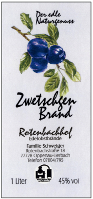 Rotenbachhof Edelobstbrände Zwetschge 45% Vol.-1L